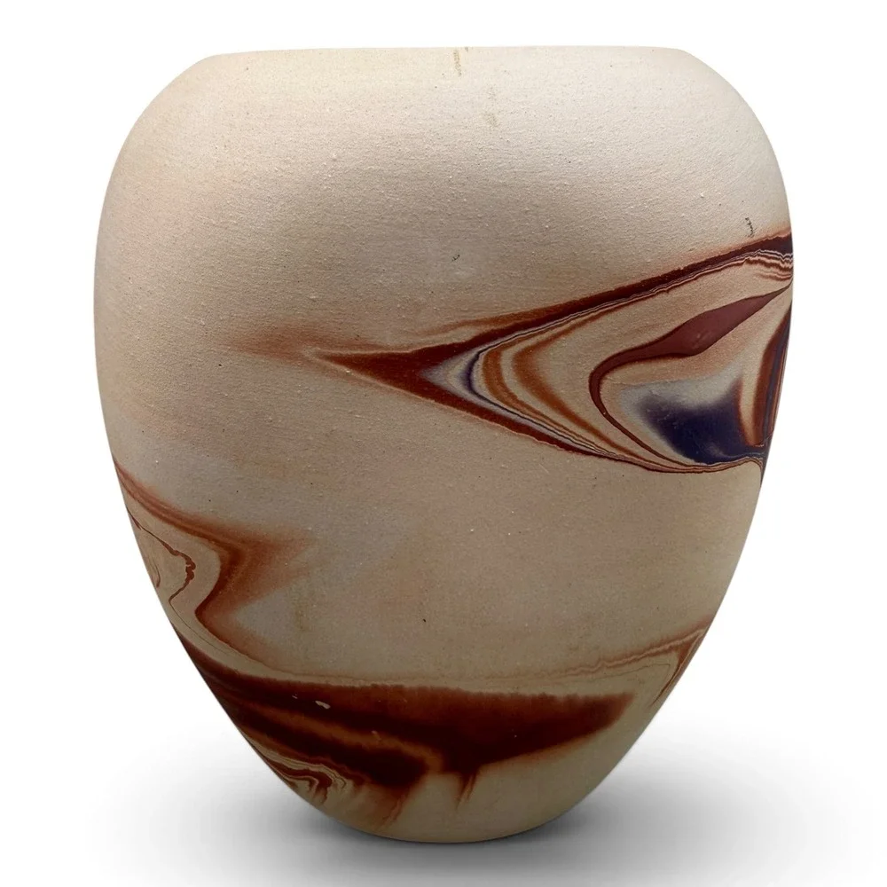 Handmade Marbled Clay Vase Earth Tone Swirl Southwestern Pottery Vessel